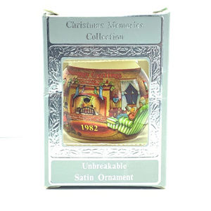 Satin Christmas ornament fire place vtg holiday 82